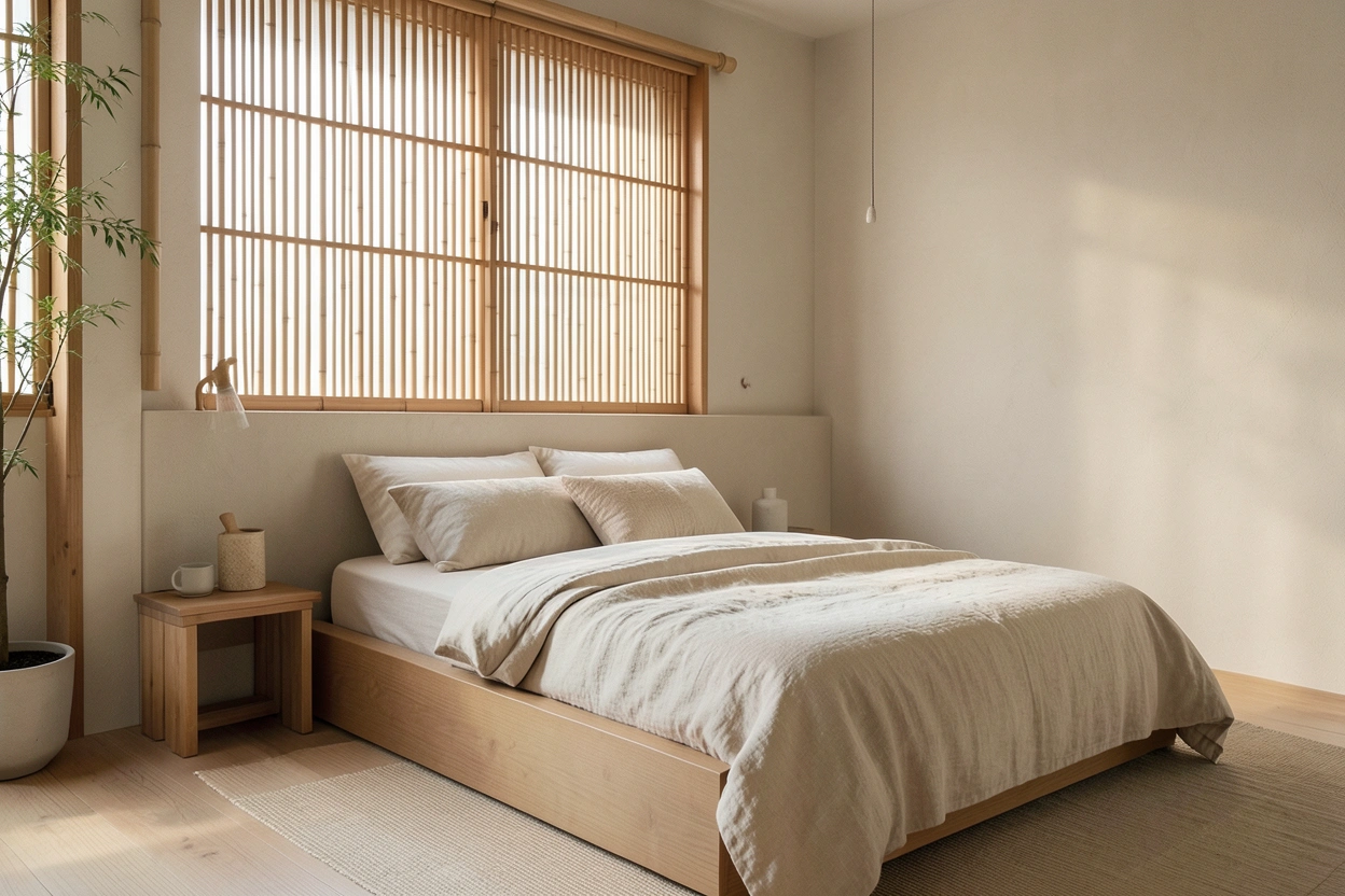 Chambre style japandi lit escamotable